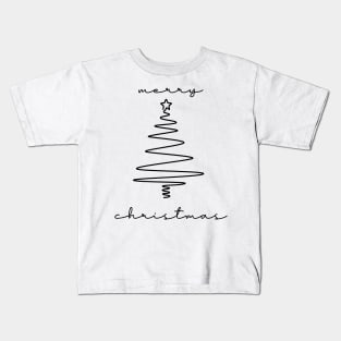 Merry Christmas - One Line Christmas Tree (Black) Kids T-Shirt